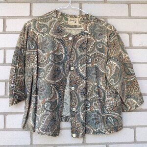 Vintage 60s Bolero Jacket Dress Topper 41"B Paisley Brown Green London Lassie
